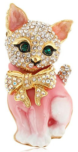 EVER FAITH® Chaton - Broche Raffiné Cristal Autrichien Email Rose Ton d'or N03051-7