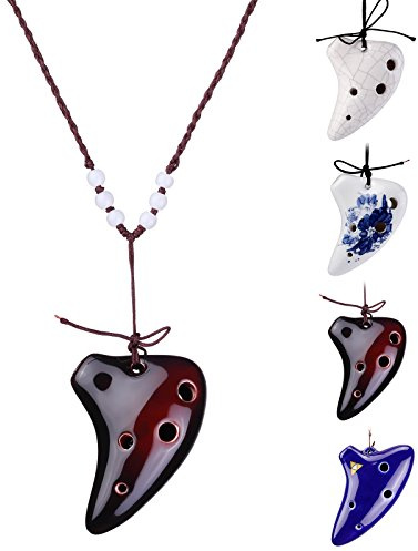 LMS 6 Hole Ceramic Strawfire Mini Ocarina with Free Tutorial Songbook (Coffee)