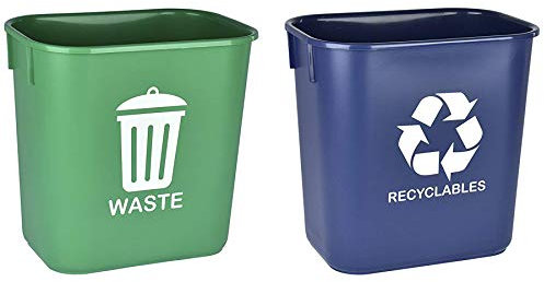 Acrimet Papelera para Reciclaje y Residuos, 3.25 galones / 13 cuartos / 12 litros (plástico) (verde y azul) (conjunto de 2)