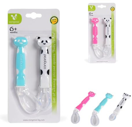 Moni 2 Stück Babylöffel Panda F1607 Silikon, PP, ab 6 Monate, langer Griff (Blau)