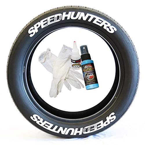 Tire Stickers SpeedHunters - DIY Permanent Gummi Reifen Lettering Kit mit Kleber & 57.7 g Flasche Ausbesserungsreiniger / 19-21 Zoll Räder / 1,25 Zoll / Weiß 8 Pack