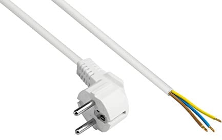 Good Connections P0185-W015 Netzkabel, 1,5 m, Schutzkontakt-Stecker Typ E+F (CEE 7/7, gewinkelt) an abisolierte Enden, Stromkabel zum Konfektionieren, 0,75 mm² Weiß