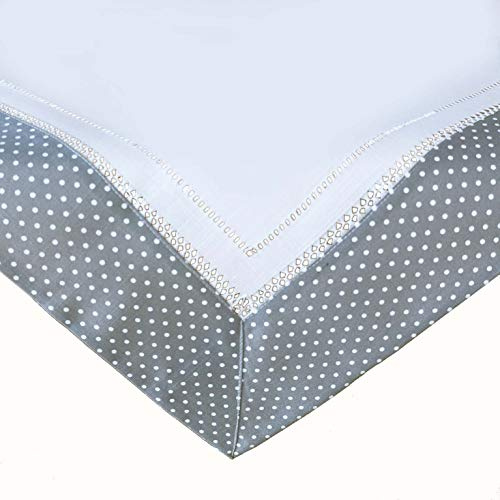 Raebel grau/weiß gepunktet Leinenoptik mit Hohlsaum Tischläufer Tischdecke Mitteldecke Tischdeko Frühling grau (85 x 85 cm)