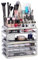 Relaxdays 1 x Kosmetikorganizer mit 6 Schubladen, 22 Fächer Make Up Organizer, Schmink-Aufbewahrung Acryl, transparent/gold