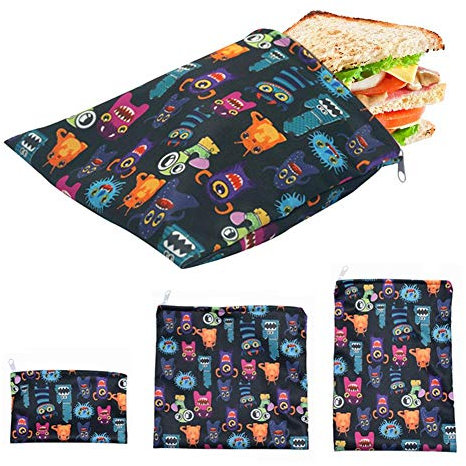 Buding Wiederverwendbare Snackbeutel Sandwichbeutel Kinder Stoffbrotdose Ökologische Lunchbox, 2-lagig, Umweltfreundlich, Spülmaschinenfest, BPA-frei, PVC-frei, 3er-Pack