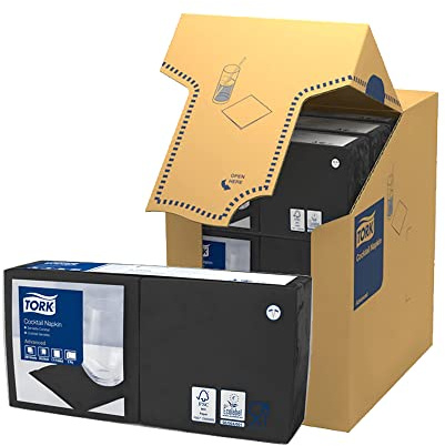 Tork 2400 Cocktailservietten 24 x 24 cm (gefaltet 12 x 12 cm) 2-lagig in 12 Packungen à 200 Stück (schwarz)