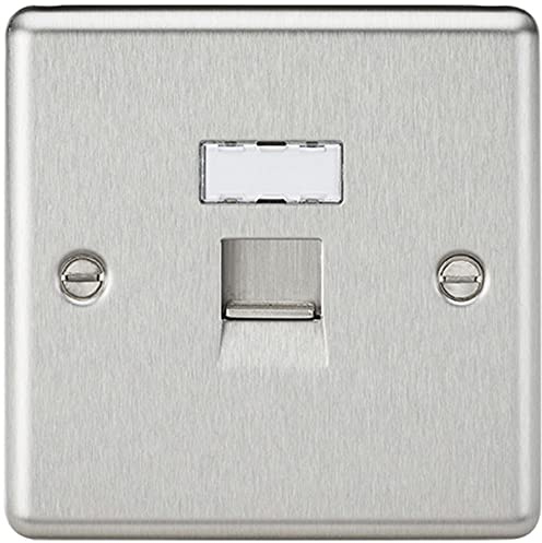 RJ45 Network Outlet Ethernet Cable CAT5e Port Internet Socket Round Edge Metal Design Networking Point (Brushed Chrome)