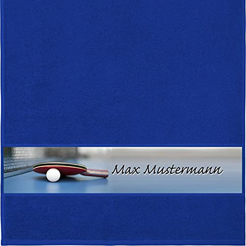 Manutextur Handtuch mit Namen - personalisiert - Motiv Tischtennis - viele Farben & Motive - Dusch-Handtuch - Royalblau - Größe 50x100 cm - persönliches Geschenk mit Wunsch-Motiv und Wunsch-Name