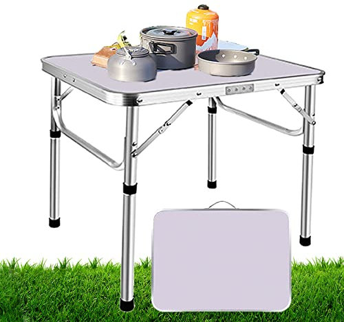 YouseaHome Table de pique-nique pliante portable de 0,6 x 0,5 m, cadre en alliage d'aluminium, petite table de voyage, légère, pliable avec 2 hauteurs réglables de 26,9 cm/56,9 cm, blanc