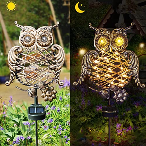 Homeleo Solar-Eulenlichter mit flackernden LED-Augen, wasserdichte Metall-Eule-Gartenornamente für den Außenbereich, einzigartiger Eulen-Lichterkette für den Außenbereich, Hof, Gartendekorationen,