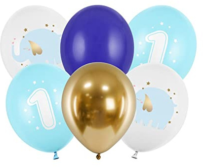 PartyDeco Balony Lateksowe z Nadrukiem Roczek 1. urodziny Girlanda Balonowa Pęk Balonowy Gładkie Urodziny Chłopca