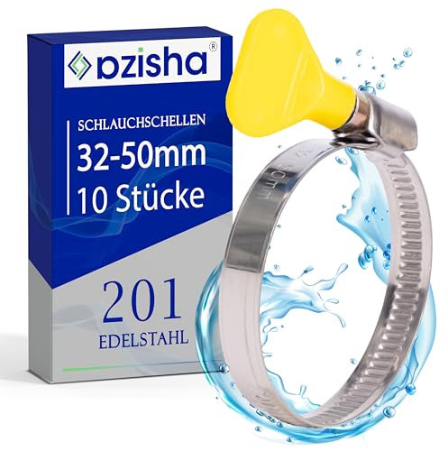 AZISHA Abrazaderas Metalicas Para Tubos 32-50mm -10 Piezas Abrazaderas De Acero Inoxidable - Ajustable Abrazadera Metalica Para Tubo – Abrazadera De Acero Para Manguera De Piscina,Gas,Agua Y Lavadora