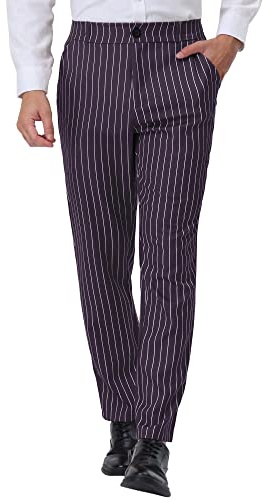 Lars Amadeus Men's Striped Dress Pants Straight Fit Color Block Business Stripe Trousers