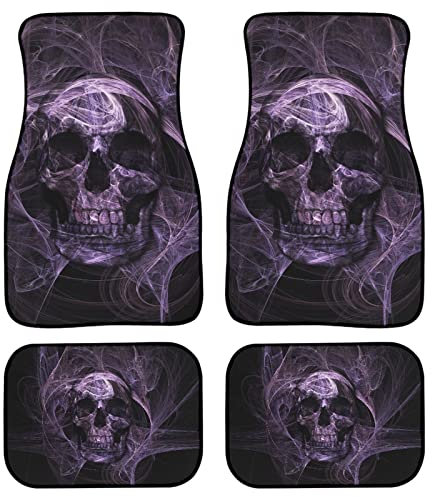 Kuiaobaty Skulls rutschfeste Auto-Fußmatten, schwarz, lila Smoke Skull Premium Teppich Gothic Universal passend für die meisten Autos, Lieferwagen, LKWs, Limousinen
