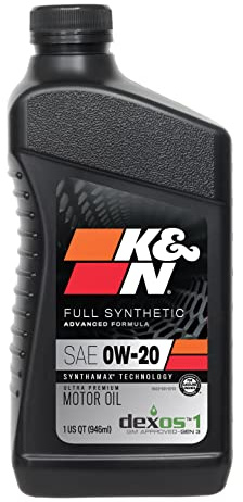 K&N Motor Oil: 0W-20 Synthetic Engine Oil: Premium Protection, High Mileage, 1 Quart