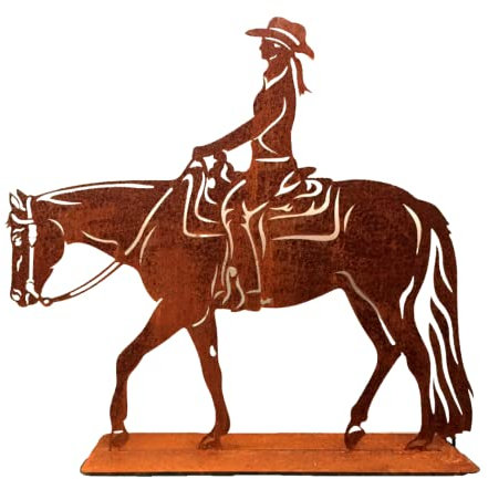 Terma Stahldesign Edelrost Gartenstecker Figuren Handmade Germany, tolle gartendeko aus Rost-Metall, deko rostoptik, Rostfiguren Tiere, rostfiguren Garten, Rostdeko (Pferd Western)