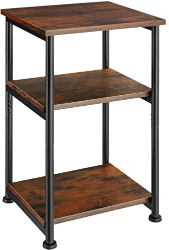 tectake Beistelltisch mit 3 Ebenen aus Holz, Nachttisch im Industrie-Design, 34 x 30 x 59 cm, für Wohnzimmer Schlafzimmer Büro Flur, schwarzes Metallgestell (Industrial Dunkelbraun)