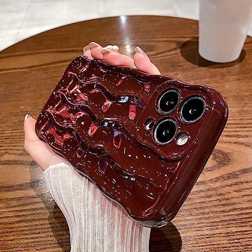 UEEBAI Water Ripple Pattern Curly Phone Case for iPhone 11 6.1 inch, Stylish Pretty Cute Wave Frame Soft Case 3D Protective Cover Shockproof Case for Women Girls Slim Case - Wine Red