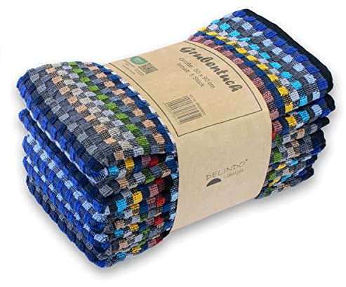 Delindo Lifestyle Lot de 5 torchons 100 % coton multicolores, 50 x 90 cm