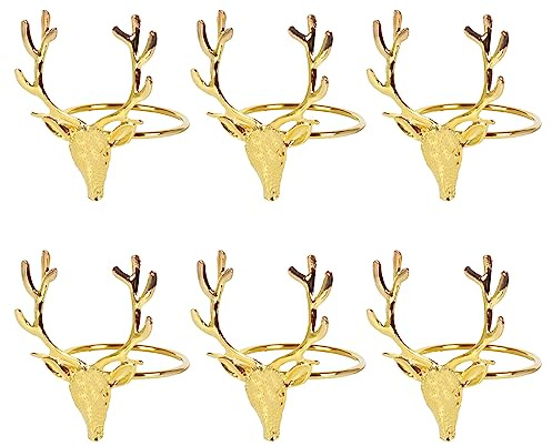 6 Stück Goldfarben Weihnachtshirsch Serviettenringe Halter Mit Elch-Hirsch-Motiv, Serviettenhalter Für Weihnachten Tischdekoration, Hochzeit, Party