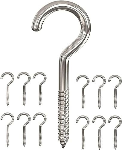 ATB-Foger 12 Stück Deckenhaken Edelstahl Schwer Hakenschraube Groß Haken zum Schrauben Geeignet für Zuhause Büro und Außenbereich selbstschneidende Schrauben M6x88mm