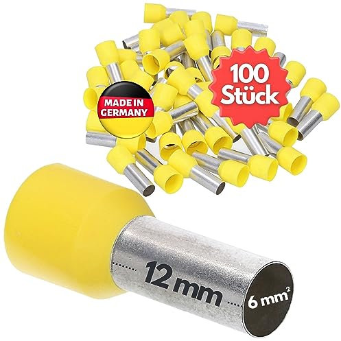 Kalitec AE612GE - 100 terminali isolati, 6,0 mm², lunghezza 12 mm, giallo, Made in Germany, qualità industriale