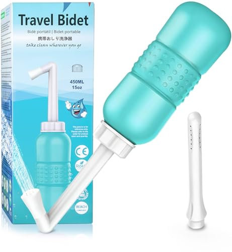 Bottiglia per bidet da viaggio da 450 ml, spruzzatore portatile per bidet con 2 ugelli, doccia anale per WC e uso esterno, design a prova di perdite (verde)