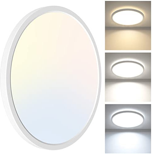 zemty 24W 2100LM Bathroom Lights Ceiling, 22cm LED Ceiling Light 3000K/4500K/6000K, 3 Color Temperature Flush Kitchen Lights Ceiling, Round Ultra Thin Ceiling Light for Bedroom, Bathroom, Living Room