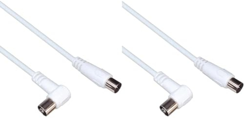 PremiumCord TV Koaxial Antennen Kabel 3m, 75 Ohm, IEC Stecker auf Buchse 90°, Abgeschirmt - für DVB-C, DVB-T/T2, 4K UHD 2160p, FULL HD 1080p 3D, Farbe weiß, 90° abgewinkelt, 3 m (Packung mit 2)