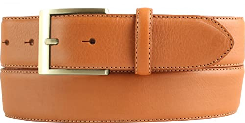 BELTINGER Hochwertiger Jeansgürtel aus Vollrindleder mit goldener Gürtelschließe 4,0 cm | Bombierter Ledergürtel Herren 40mm | Jeans-Gürtel made in Italy | Tabac 125cm