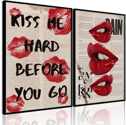 QGNBGBJ Modische Leinwand-Wandkunst, trendige, adrette Wanddekoration, flippige rote Lippen, Poster, Retro-Zeitung, Bilddrucke, College-Mädchen, ästhetische Raumdekoration, Y2K, Mädchenwohnheim,