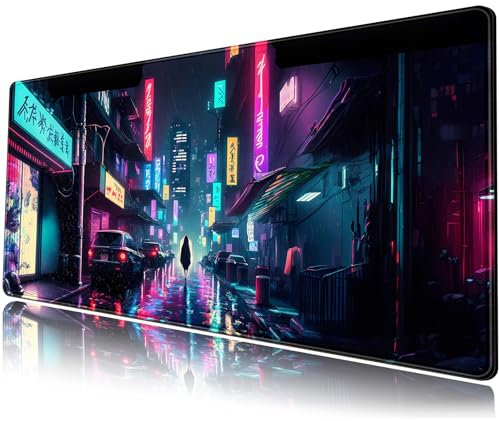 Tapis de bureau motif rues de Tokyo, cyberpunk, grand tapis de souris et de jeu XL, cool, anime, tapis de souris pour ordinateur portable, 80 x 30 cm