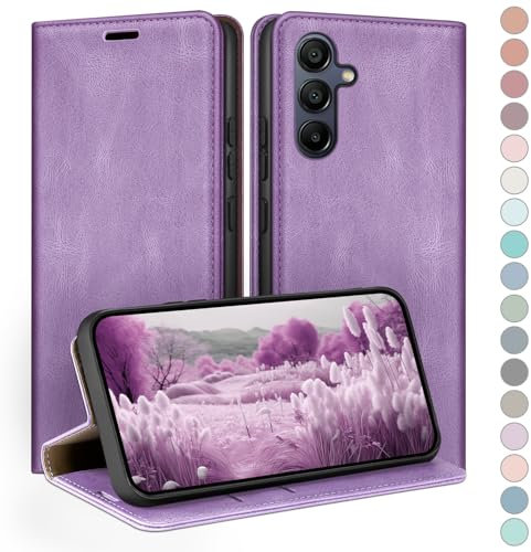 HUOUH per Samsung Galaxy A14 5G 4G Custodia a Portafoglio con RFID Blocco PU In Pelle,Sintetica Tasca Carte Custodie Del Telefono Copertura Antiurto Con Slot di per Samsung A14 caso Viola Lilla