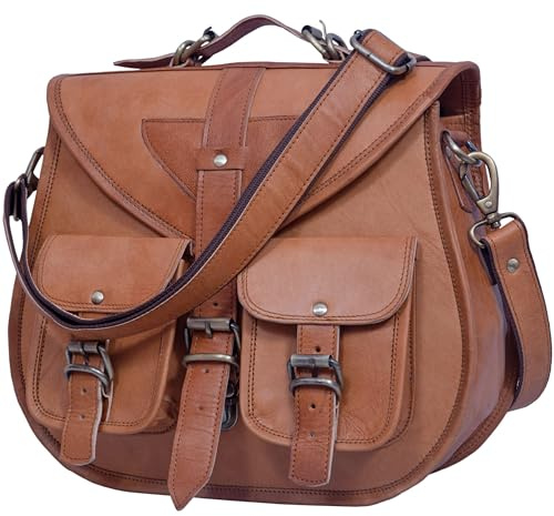 Genuine Brown Leather Messenger Bag for Women - Large Crossbody Purse, Vintage Shoulder Satchel Handbag, Saddle Crossover Bag