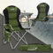 Hauki Chaise de Camping Pliable, Kaki, Chaise de Pêche avec Porte-Boisson et Sac de Transport, jusqu'à 150kg, Extra Large, Chaise Longue Rembourrée, Dossier Haut, Chaise d'Extérieur Jardin Portable