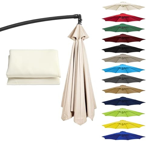 Sonnenschirm Ersatzbezug 200/270/300cm 8 Streben/6 Streben UV-Schutz Ampelschirm Bezug Wasserdicht Schirmbezug Sonnenschirm Ersatzteile Für Balkon, Garten, Pool Und Strand(Color:White,Size:8 ribs-3m(9