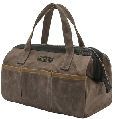 Werkzeugtasche, 13-Zoll-Hochleistungs-16-Unzen-gewachste Leinwand mit wasserfestem Weithals, Werkzeugtasche mit Griff für Werkzeuge, Schraubenschlüssel, Schraubendreher (13 x 7,8 x 9 Zoll) | Grau