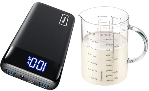 INIU Power Bank, 22,5W Powerbank klein Aber stark 20000mAh & Tescoma Glas-Messbecher Delicia 1000ml, hitzebeständiges Borosilikatglas