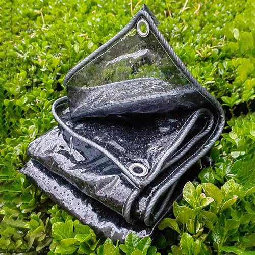1x1m 2x3m 3x4m Clear PVC Tarpaulin Waterproof Heavy Duty Black Transparent Tarpaulin Sheet with Eyelets, Plastic Tarp Cover for Greenhouse Garden Furniture Shed Outdoor Camping Chicken Shed(1.2x1.2m)