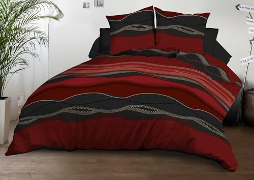 Housse de Couette 220x240 + 2 taies - Microfibre Douce et résistante - Entretien Facile - Baltic Rouge