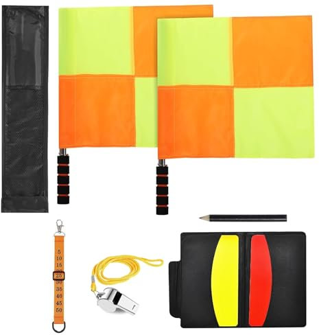 Soccer Referee Flags Kit, Referee Toolkit including Linesman Flags, Referee Chain Clips Kit, Referee Whistle,with Notebook for Linesman Umpire Equipment High Guality