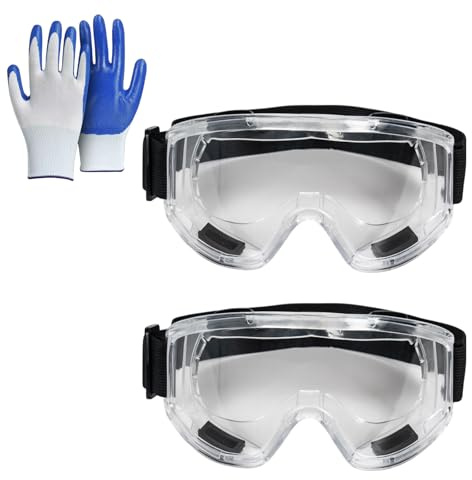 Wjelet 2 Safety Goggles, Protective Goggles And Gloves | Anti Fog and Anti Scratch,Adjustable Vented Safety Goggles Adult for Protection During Grinding