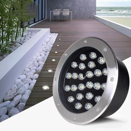 Spots Extérieurs Enterrés - Éclairage De Paysage À LED, Éclairage De Chemin D'éclairage Intégré En Verre Trempé Étanche IP67, Spot De Sol Rond En Acier Inoxydable AC 220 V, Facile À Installer(Warm Whi