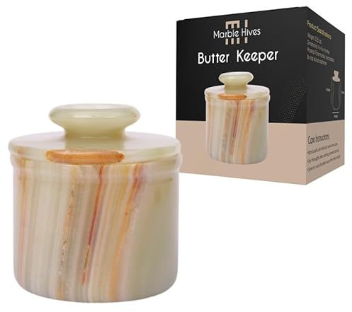 Butter Crock with Lid, Soft Spreadable Butter keeper, Marble French Butter Keeper to Leave On Counter, Butter Dish, Home and Kitchen Decor for Countertop (Onyx)