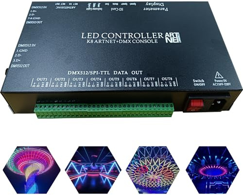 AUTUNEER Controller LED programmabile, 8 porte 8192 pixel Madrix Artnet DMX Console indirizzabile controller di luce a LED, controller di illuminazione RGB a colori per striscia luminosa LED Ws2815