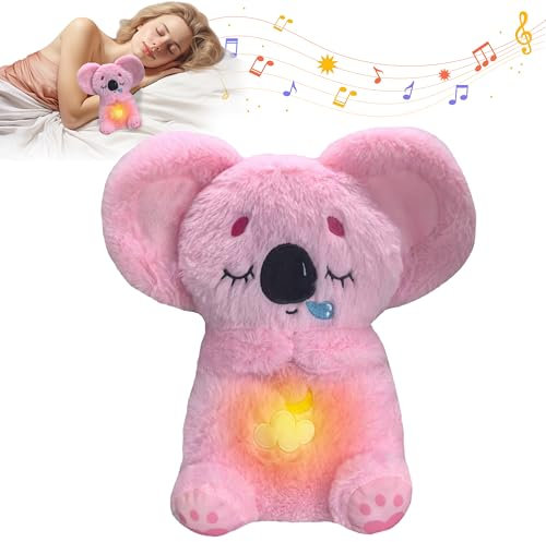 GwaOery Atemspielzeug Schlummer Koala Kuscheltier, Spielzeug mit Atembewegung und Musik Atmendes Kuscheltier Angst Entlastung Sensorische Plüsch Schlaf Stress Spielzeug für Kinder Erwachsene Rosa