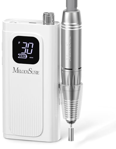 MelodySusie Ponceuse pour Ongles Professionnel Sans Fil 30000 tr/min, SC300F Lime a Ongle Electrique Rechargeable Vitesse Réglable avec LCD écran, Set Manucure Pedicure pour Salon/Maison (blanc)
