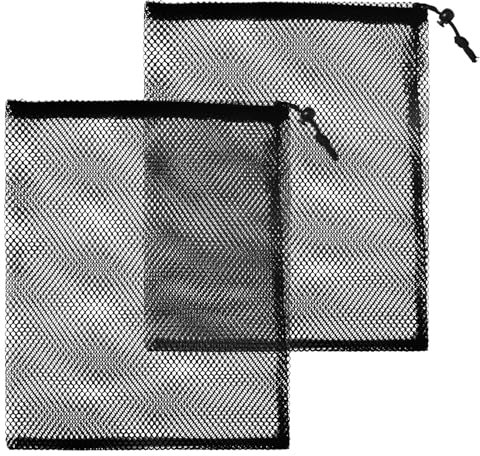 SUBTAVIK 2er Set Netzbeutel mit Kordelzug – Große, schwarze Nylon-Aufbewahrungsbeutel für Schwimmbad, Strand und Pool (30 x 40 cm)