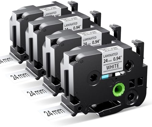 MarkField TZe-251 24mm Schriftband Kompatibel mit Brother P touch Bänder Schwarz auf Weiß TZ TZe251 0.94 tape Cassette, für PT-P710BT Cube P700 D600 P750W P900W P910BT P900 P950NW 2430, 4 Pack