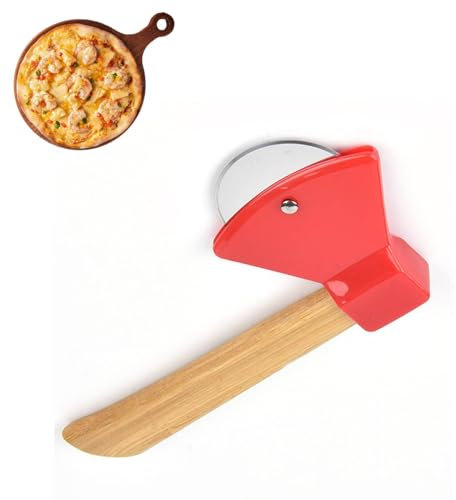 Axe-Shaped Pizza Cutter, Bamboo Handle Stainless Steel Rocker Knife, Kitchen Baking Tool, Creative Pizza Wheel, Dough Cutting Tool